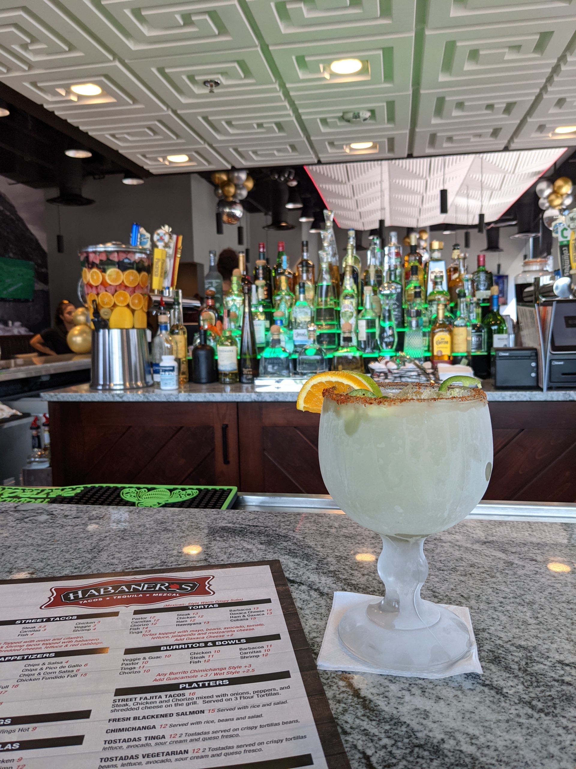 bar top with margarita glass